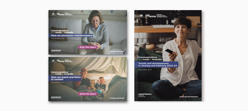 Communications and Media in Australia composite imaqe of 3 Power BI report covers