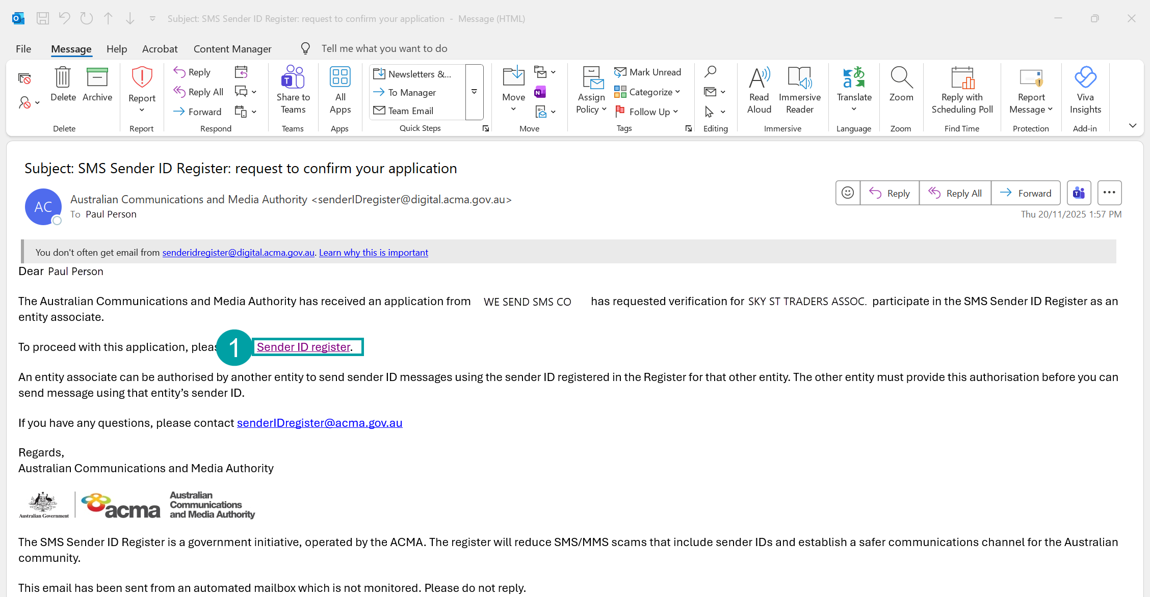 A screenshot of the entity associate tab. The tab us numbered 2, the checkbox next to the service provider is numbered 3 and the confirm application to register entity associate is numbered 4.