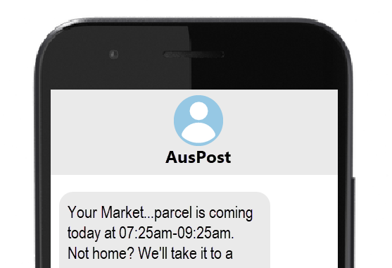 A screenshot of a SMS message with the sender ID 'AusPost' 