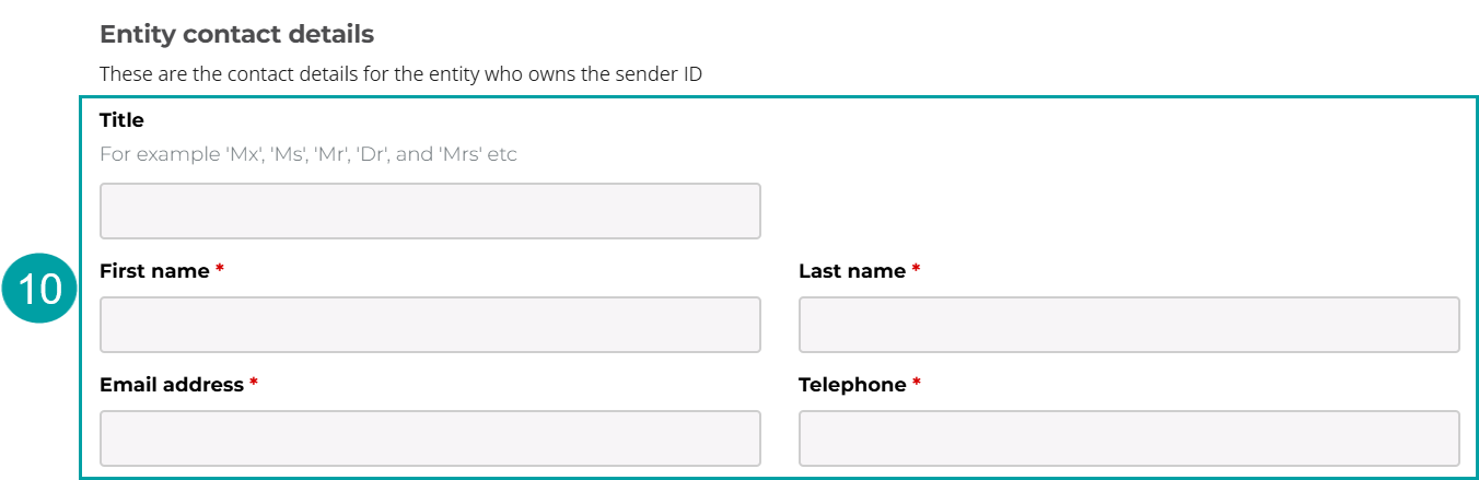 A screenshot of the entity contact details fields numbered 10. 