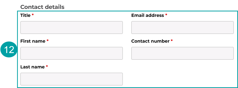 A screenshot of the contact details form with the details fields numbered 12.