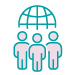 Graphic showing 3 people and an image of the world