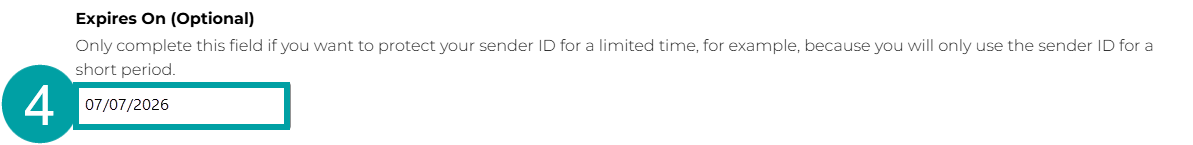 Screenshot of the Expires on field numbered 4.