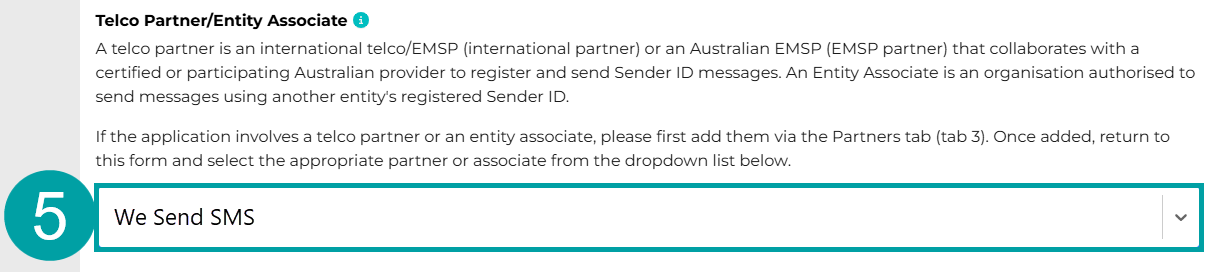 A screenshot of the Telco Partner field numbered 5.