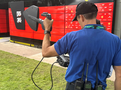 An ACMA field officer doing interference protection at the Melbourne Formula One Grand Prix.