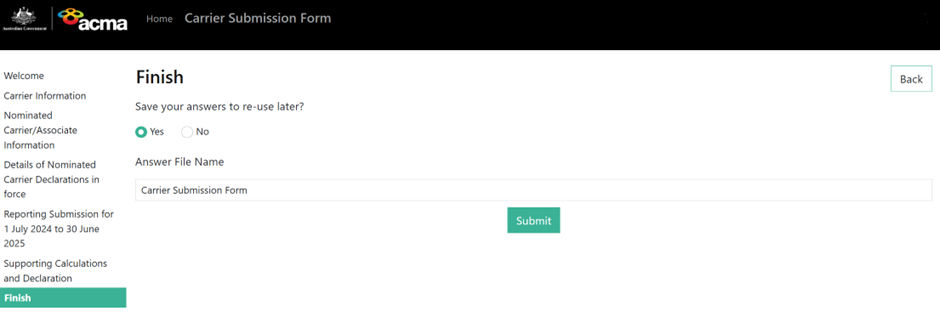 Screenshot showing how to finish the form. 