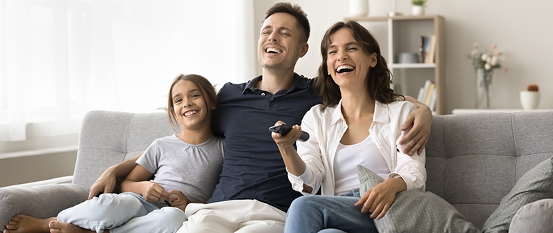 Family watching free-to-air TV
