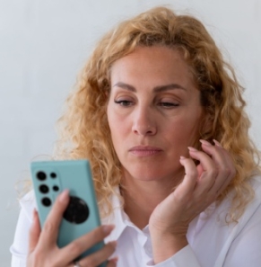 Decorative image - Concerned woman looking at mobile phone