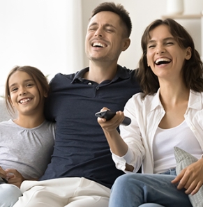 Family watching free-to-air TV