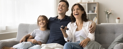 Family watching free-to-air TV
